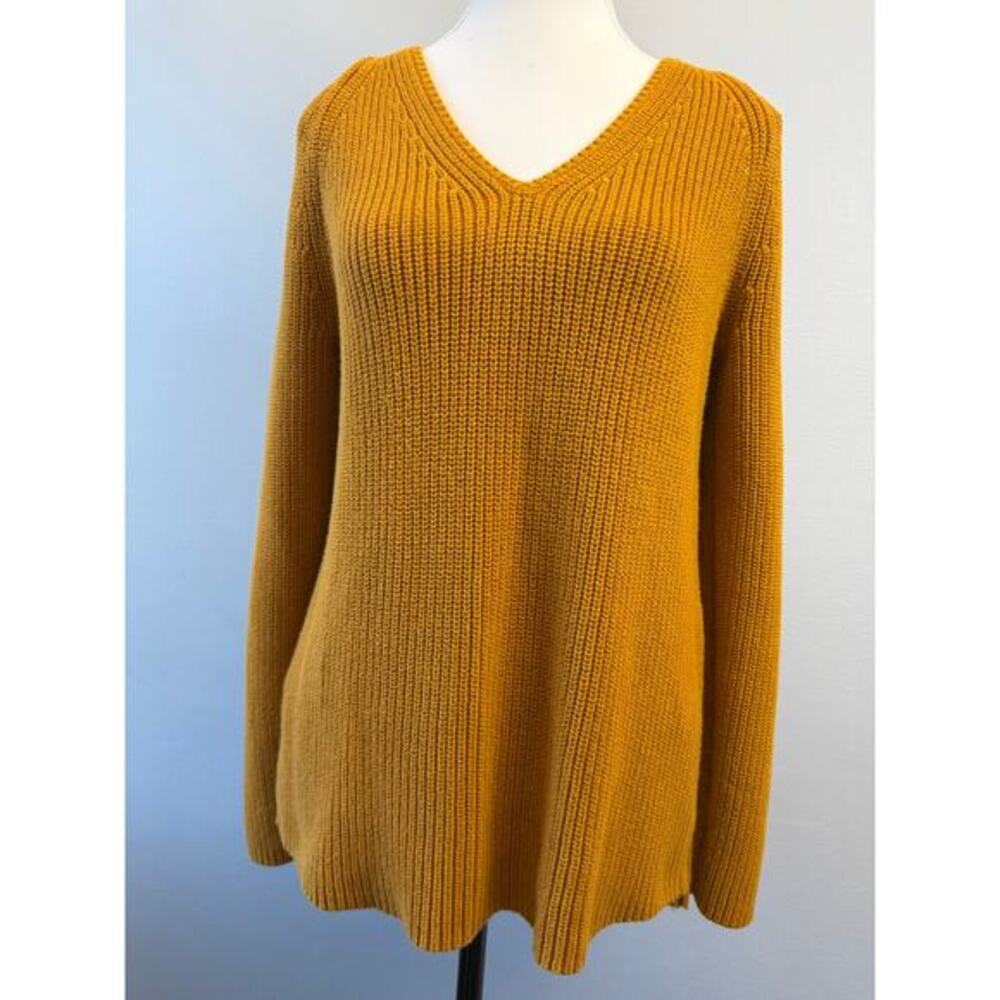 J. Crew Knit Sweater Sz S Mustard Yellow Cozy Classic Minimalist Fisherman VNeck